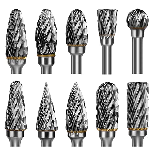 Wolframstahl Fräser,Hakkin Raspel Set 10 teilig 1/8" Raspeln Satz Doppelschnitt Hartmetall Drehfeilen Diamantfräser Dremel Drehwerkzeug für Schleifer Bohrer DIY Holzbearbeitung Carving Metall Polieren von Hakkin