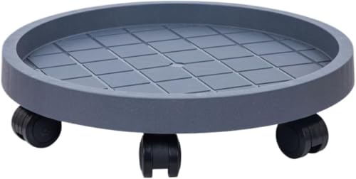Pflanzgefäßständer mit drehbaren Rädern, runder Rollwagen, Roll-Blumentopf, Caddy für Pflanzen, große Vasen, Whiskyfässer, Möbel, für drinnen und draußen, Pflanzenwagen, Stützgestell (36 cm, grau) von Haklein