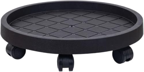 Pflanzgefäßständer mit drehbaren Rädern, runder Rollwagen, Roll-Blumentopf, Caddy für Pflanzen, große Vasen, Whiskyfässer, Möbel, für drinnen und draußen, Pflanzenwagen, Stützgestell (36 cm, Schwarz) von Haklein