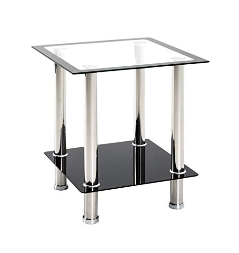 HAKU Möbel Beistelltisch Edelstahl, schwarz, Edelstahl, Sicherheitsglas - Maße: B 40 cm x H 46 cm x T 40 cm, Style: Modern von HAKU Möbel