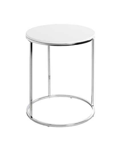 HAKU Möbel Beistelltisch Chrom, weiß, MDF, Metall - Maße: H 50 cm x Ø 40 cm, Style: Modern von HAKU Möbel