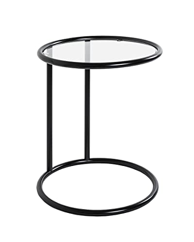 HAKU Möbel Beistelltisch schwarz, Metall, Sicherheitsglas - Maße: H 55 cm x Ø 45 cm, Style: Modern von HAKU Möbel