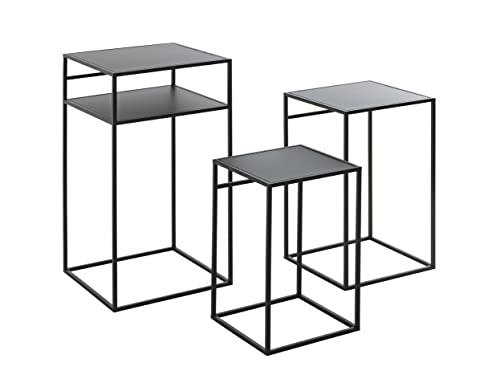 HAKU Möbel Beistelltisch 3er Set, Metall, schwarz, B 26 x T 26 x H 42 cm / B 30 x T 30 x H 50 cm / B 34 x T 34 x H 64 cm von HAKU Möbel