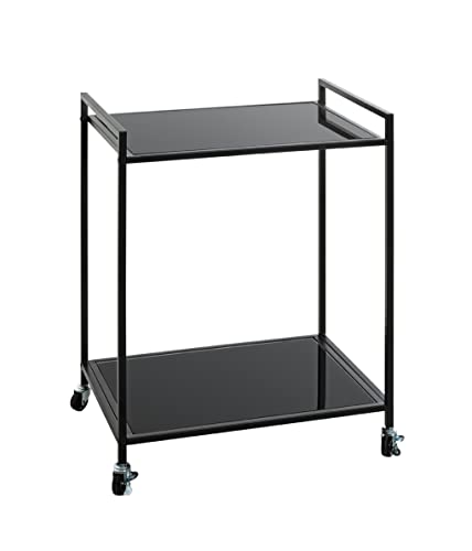 Haku Möbel Beistelltisch auf Rollen, schwarz, Metall, Sicherheitsglas 5 mm - Maße: B 50 x H 69 x T 36 cm, Style: Modern von HAKU Möbel