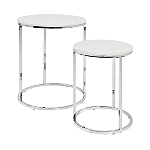 HAKU Möbel Beistelltisch 2er Set Chrom, weiß, MDF, Metall - Maße: H 40/50 cm x Ø 30/40 cm, Style: Modern von HAKU Möbel