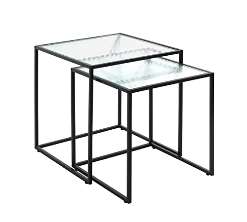 HAKU Möbel Beistelltisch 2er Set schwarz, Metall, Sicherheitsglas - Maße: B 40/45 cm x H 44/49 cm x T 40/45 cm, Style: Modern von HAKU Möbel
