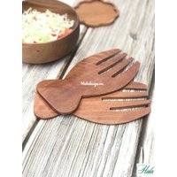 2 Longan Holz Salat Hand, Personalisierte Servier Hand, Handgeschnitzt, Serviert, Utensilien, Servierlöffel, Individuelles Geschenk von HalaDecor