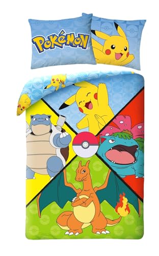 Bettwäsche Pokemon, 100 % Baumwolle, wendbarer Bettbezug 140 x 200 cm + Kissenbezug 70 x 90 cm von Halantex