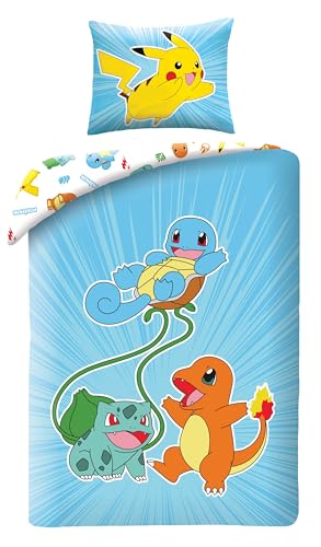 Bettwäsche Pokemon 135x200 + 80x80 · Pokémon Pikachu, Glumanda, Schiggy & Bisasam · KinderBettwäsche Set 2-teilig Bettbezug + Kissenbezug · Deutsche Größe · Microfaser Bettwäsche Pokemon 135x200 + 80x80 · Pokémon Pikachu, Glumanda, Schiggy & Bisasam · KinderBettwäsche Set 2-teilig Bettbezug + Kissenbezug · Deutsche Größe · Microfaser von Halantex