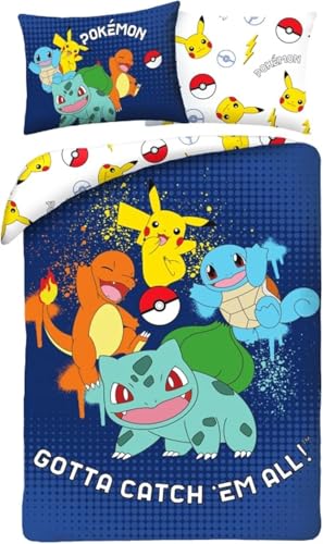 Bettwäsche Pokemon Catch Them All, Bettbezug 140 x 200 cm + Kissenbezug 65 x 65 cm, mit Pikachu, Glumanda, Bulbizarre und Schäler Bettwäsche Pokemon Catch Them All, Bettbezug 140 x 200 cm + Kissenbezug 65 x 65 cm, mit Pikachu, Glumanda, Bulbizarre und Schäler von Halantex
