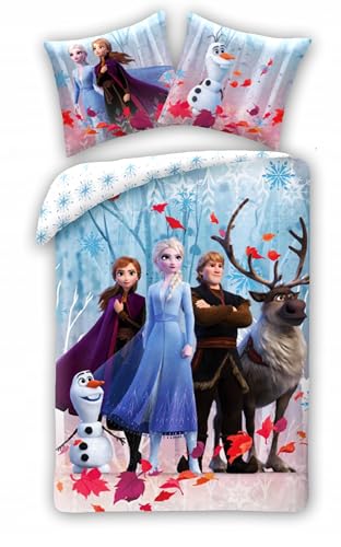 Halantex Disney Eiskönigin Frozen Anna ELSA Olaf Sven Kristoff Bettwäsche Set 140 x 200 + 70 x 90 cm 100% Baumwolle Bio Zertifiziert FRZ4901BL von Halantex