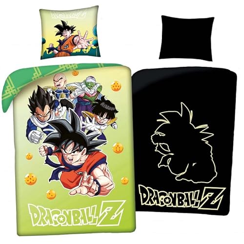 Dragon Ball - Bettwäsche-Set Bettbezug 140 x 200 cm und Kissenbezug 65 x 65 cm, 100% Baumwolle, Glow in The Dark von Halantex