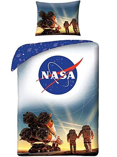 Halantex Bettwäsche Bettgarnitur Kinder 2 TLG. Set NASA Kosmos Astronauten 140x200 + Kissenbezug, 100% Baumwolle, Öko-Tex (Blau 4066) von Halantex