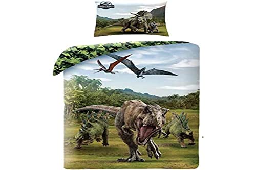Halantex Jurassic World T.Rex Dinosaurier Bettwäsche 2-teilig 140x200 + 70x90 cm Bettbezug 100% Baumwolle Öko Tex von Halantex