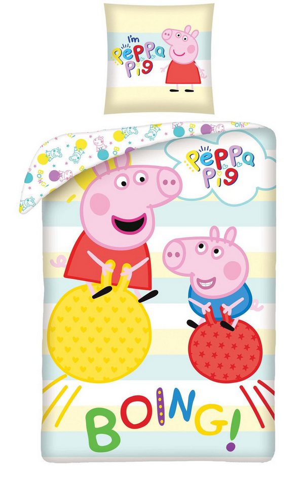 Halantex Bettwäsche Peppa Pig - Peppa Wutz - Wende-Bettwäsche-Set, 135x200 & 80x80, Baumwolle, 100% Baumwolle von Halantex
