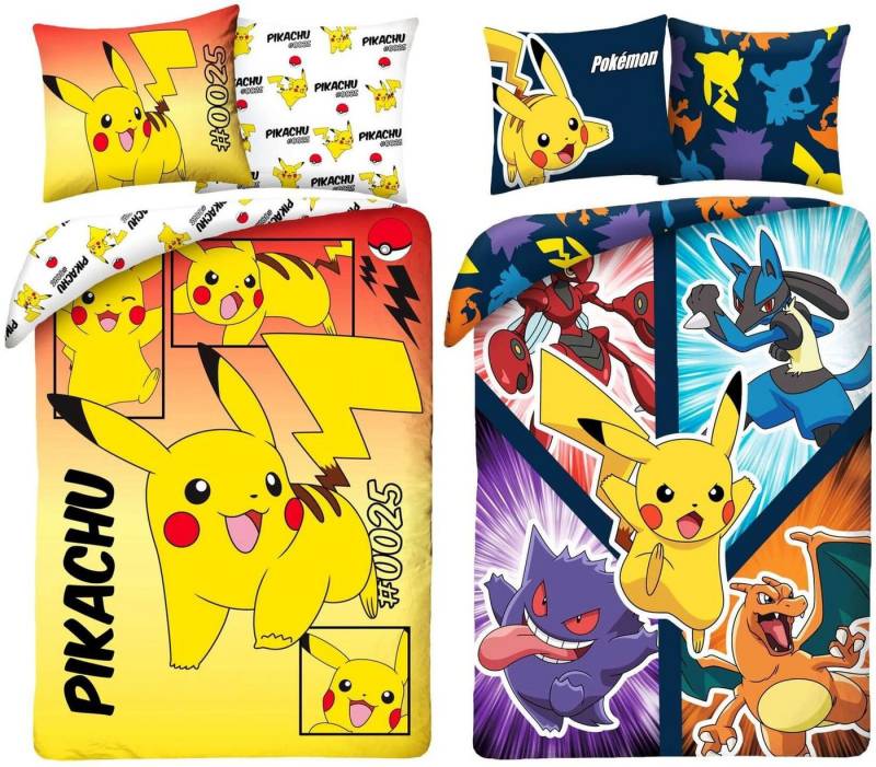 Halantex Bettwäsche Pokemon - 2 x Kinder-Bettwäsche-Set für Pikachu Fans, 135x200 & 80x80, Baumwolle, 100% Baumwolle von Halantex