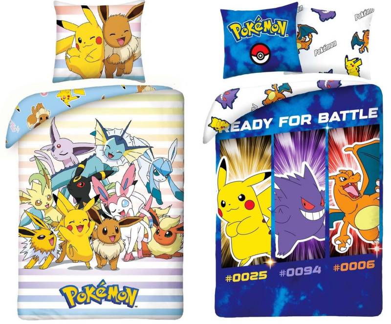 Halantex Bettwäsche Pokemon - Pikachu - 2 x Wende-Bettwäsche-Set, 135x200 & 80x80, Baumwolle, 100% Baumwolle von Halantex