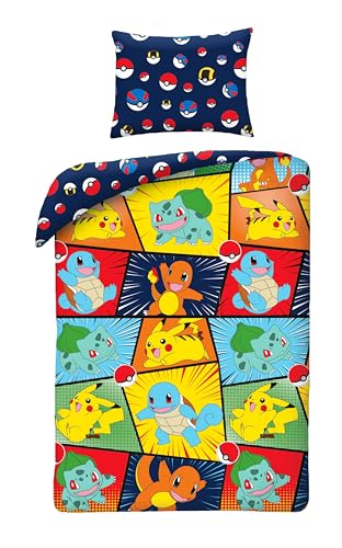 Halantex Bettwäsche-Set Pokemon, Pokemon und Pokeball, Mehrfarbig, 2-teilig 140 x 200 cm + 1 Kissenbezug. 100% Baumwolle, Oeko-TEX., Einzelbett Halantex Bettwäsche-Set Pokemon, Pokemon und Pokeball, Mehrfarbig, 2-teilig 140 x 200 cm + 1 Kissenbezug. 100% Baumwolle, Oeko-TEX., Einzelbett von Halantex