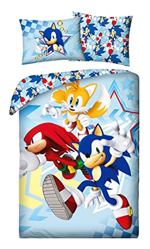 Halantex Bettwäsche-Set SONIC THE HEDGEHOG - Sonic Tails Knuckles - Bettbezug 140 x 200 cm mit Kissenbezug 70 x 90 cm - 100% Baumwolle mehrfarbig von Halantex