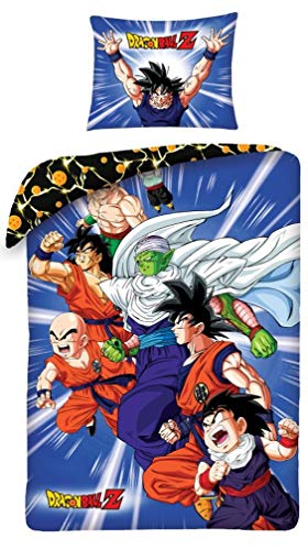 Halantex - DB110-3BL ? Bettwäsche-Set Dragonball Z, Goku, klein, Bettbezug und Kissenbezug, mehrfarbig ? 100% Baumwolle ? 140 x 200 cm + 70 x 90 cm von Halantex