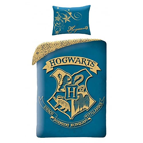 Halantex Harry Potter Bettwäsche-Set, 140x200cm Bettbezug 70x90cm Kissenbezug, 100% Baumwolle, Hogwarts Ron Hermine Hufflepuff Ravenclaw von Halantex