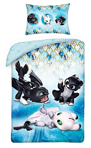 Halantex How to Train Your Dragon Bettwäsche 100x135 + 40x60 cm Kinderbettwäsche Baumwolle HTTD-6400BL von Halantex