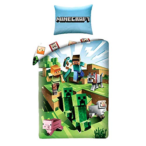 Halantex Minecraft Bett Set Kakteen die rennen Cactus Baumwolle Bettbezug 140x200cm Und Kissenbezug 70x90cm Original von Halantex