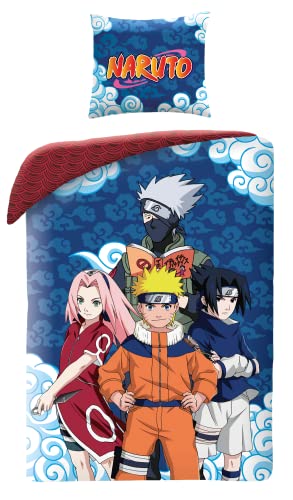 Halantex Naruto - Bettwäsche-Set Bettbezug 140 x 200 cm und Kissenbezug 70 x 90 cm, 100% Baumwolle, Mehrfarbig, NA-3257BL von Halantex