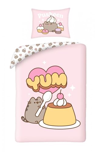 Halantex PUSHEEN YUM Pudding Sweet Shop wendbares Bettwäsche-Set für Einzelbett, 2-teilig, Bettbezug 140 x 200 cm und Kissenbezug 70 x 90 cm, 100 % Baumwolle, Ökö-Tex Standard 100 von Halantex