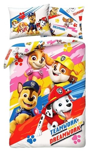 Halantex Paw Patrol Teamwork Bettwäsche Set 140x200 + 70x90 cm 100% Baumwolle Bio Zertifiziert von Halantex