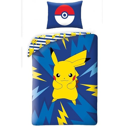 Halantex Wendebett-Set POKEMON PIKACHU ELEKTRISCH – Einzelbett 2-teilig Bettbezug 140 x 200 cm und Kissenbezug 70 x 90 cm – 100% Baumwolle Ökö-Tex Standard 100 von Halantex