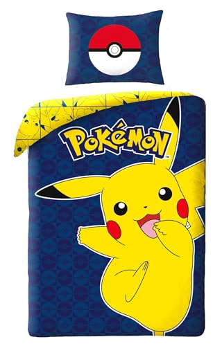 Kinder Wende Bettwäsche Pokémon Go Pikatchu Renforcé – 140 x 200cm + 70 x 90cm 100% Baumwolle Pokemon Kinderbettwäsche Öko Tex von Halantex