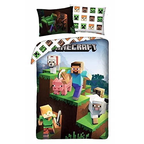 Bettwäsche Minecraft Limited Edition, 100% Baumwolle, wendbarer Bettbezug, 140 x 200 cm + Kissenbezug von Halantex