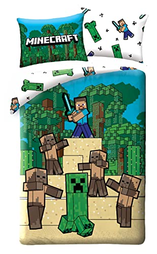 Minecraft Bettwäsche, 140x200cm + 70x90cm, 100% Baumwolle von Halantex