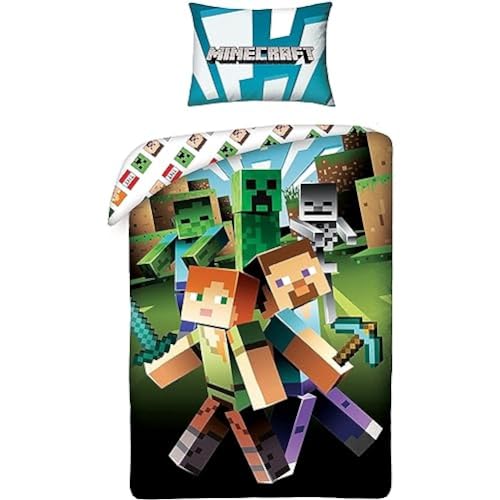 Minecraft Bettwäsche Kinderbettwäsche 2 TLG Set: Bettbezug 140x200 cm + 1 Kissenbezug 70x90 cm von Halantex