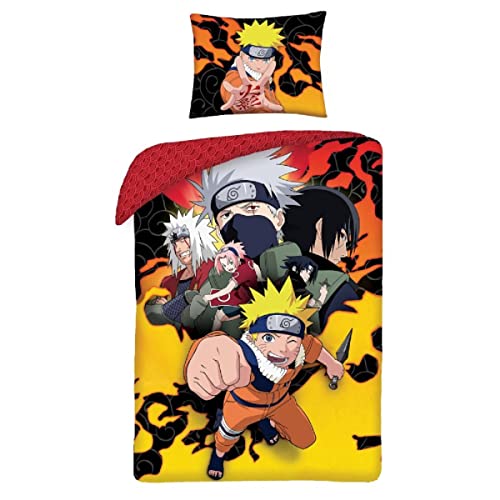 NARUTO PERSONAGGI Darsteller Kakashi Sasuke Sakura - Bettwäsche-Set aus Baumwolle - Bettbezug 140 x 200 cm und Kissenbezug 70 x 90 cm - mehrfarbig von Halantex