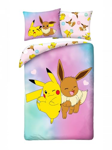 POKEMON PIKACHU und EEVEE – Bettwäsche-Set Bettbezug 140 x 200 cm + Kissenbezug 70 x 90 cm – wendbar – 100 % Polyester – mehrfarbig POKEMON PIKACHU und EEVEE – Bettwäsche-Set Bettbezug 140 x 200 cm + Kissenbezug 70 x 90 cm – wendbar – 100 % Polyester – mehrfarbig von Halantex