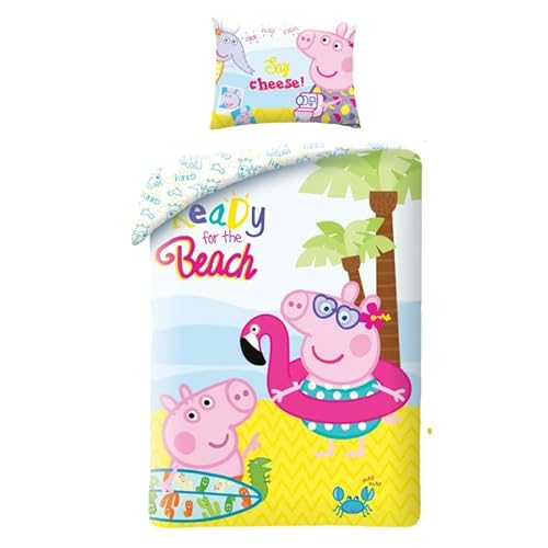 Peppa Bettwäsche, 100% Baumwolle, 140x200cm + 70x90cm, Baumwolle Gymsack. von Halantex