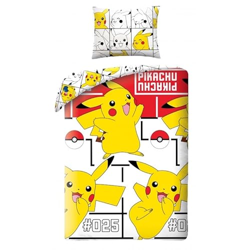 Halantex Pikachu Bettwäsche, 100 % Baumwolle, wendbar, Pokemon, 140 x 200 cm, inkl. Kissenbezug von Halantex