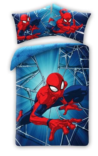 Spiderman Spiderman Spinne – Bettwäsche-Set – ein Bettbezug 140 x 200 cm und ein Kissenbezug 70 x 90 cm – 100 % Baumwolle – Mehrfarbig von Halantex