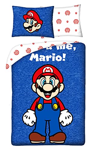 Super Mario Bettwäsche-Set, Bettbezug und Kissenbezug, 100% Baumwolle – 140 x 200 cm + 70 x 90 cm von Halantex