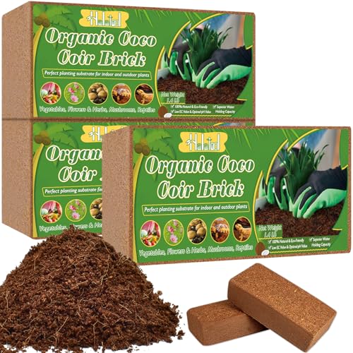 Halatool Bio Kokoserde-Ziegel – Komprimierter Kokosfasernährstoff-Block für den Garten (3 x 650g) von Halatool