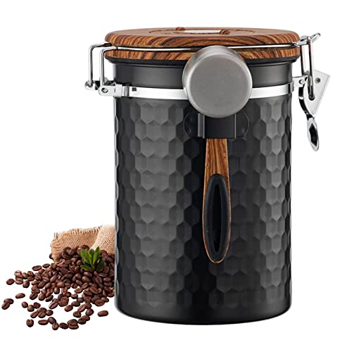 Halatua Kaffeebehälter mit Schaufel, Edelstahl Kaffeebohnen Vorratsbehälter mit Schaufel, Frischhaltebehälter mit Datumstracker für Bohnen Ground von Halatua