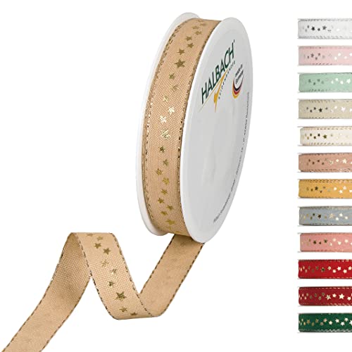 Halbach Seidenbänder 295 Sterne Geschenkband Weihnachten, Polyester, Natur, 1.5 cm von Halbach Seidenbänder