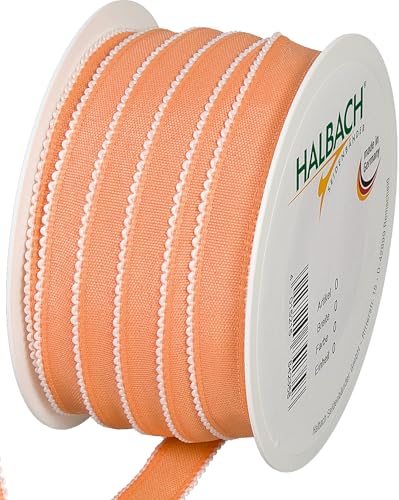 Halbach Seidenbänder Dekoband Baumwolloptik mit Bogenkante, Breite: 15 mm Länge: 25 m, Schleifenband zum verzieren und dekorieren von Geschenken und Festanlässe, DIY Dekoband, Farbe: apricot/weiß von Halbach Seidenbänder