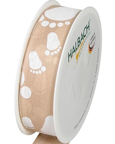 Halbach Seidenbänder Geschenkband Baby | 25mm x 16m | Schleifenband als Deko für Babyparty und zum Verpacken von Geschenken für Babyshower | Farbe: natur/weiß von Halbach Seidenbänder