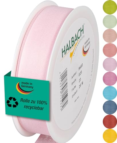 Halbach Seidenbänder Geschenkband | Breite 25mm Länge 25m | Schleifenband made in Germany | Geschenkbänder in Vielzahl von Farben und Breiten, perfekt zum Verpacken und Dekorieren, Farbe: blassrosa von Halbach Seidenbänder