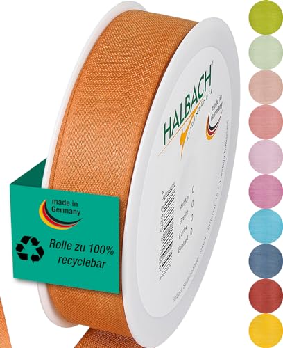 Halbach Seidenbänder Geschenkband | Breite 25mm Länge 25m | Schleifenband made in Germany | Geschenkbänder in Vielzahl von Farben und Breiten, perfekt zum Verpacken und Dekorieren, Farbe: cognac von Halbach Seidenbänder