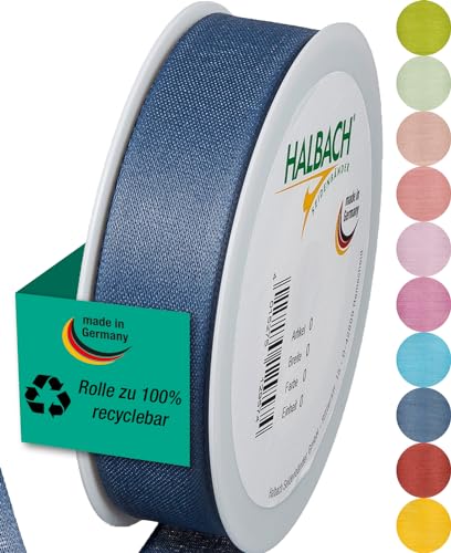 Halbach Seidenbänder Geschenkband | Breite 25mm Länge 25m | Schleifenband made in Germany | Geschenkbänder in Vielzahl von Farben und Breiten, perfekt zum Verpacken und Dekorieren, Farbe: jeansblau von Halbach Seidenbänder