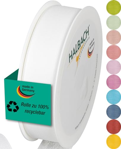 Halbach Seidenbänder Geschenkband | Breite 25mm Länge 25m | Schleifenband made in Germany | Geschenkbänder in Vielzahl von Farben und Breiten, perfekt zum Verpacken und Dekorieren, Farbe: weiß von Halbach Seidenbänder